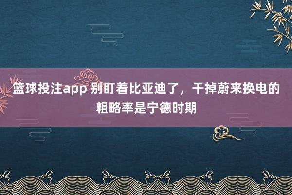 篮球投注app 别盯着比亚迪了，干掉蔚来换电的粗略率是宁德时期