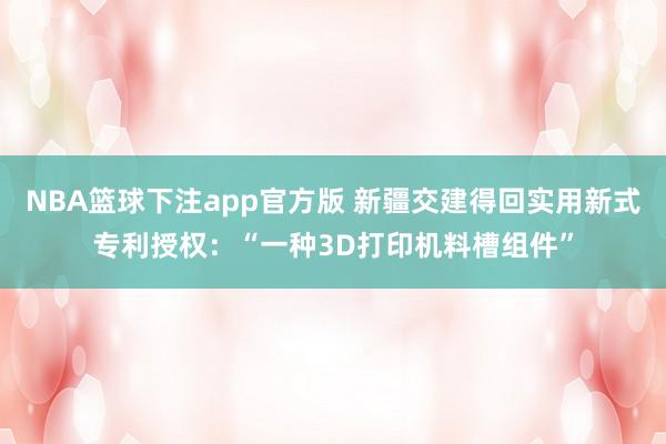 NBA篮球下注app官方版 新疆交建得回实用新式专利授权：“一种3D打印机料槽组件”