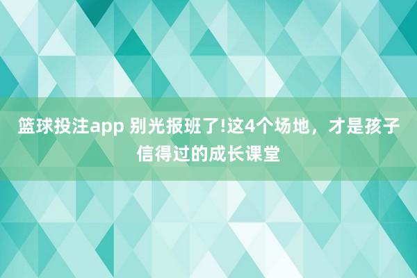 篮球投注app 别光报班了!这4个场地，才是孩子信得过的成长课堂