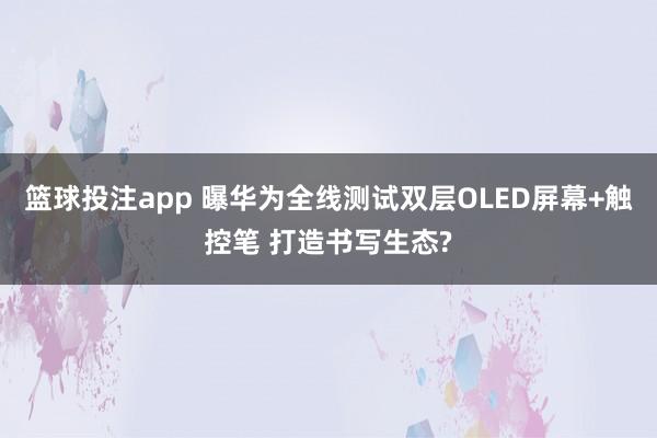 篮球投注app 曝华为全线测试双层OLED屏幕+触控笔 打造书写生态?