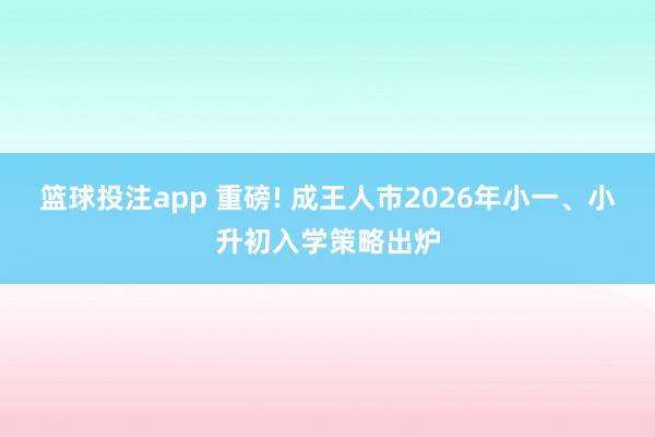 篮球投注app 重磅! 成王人市2026年小一、小升初入学策略出炉