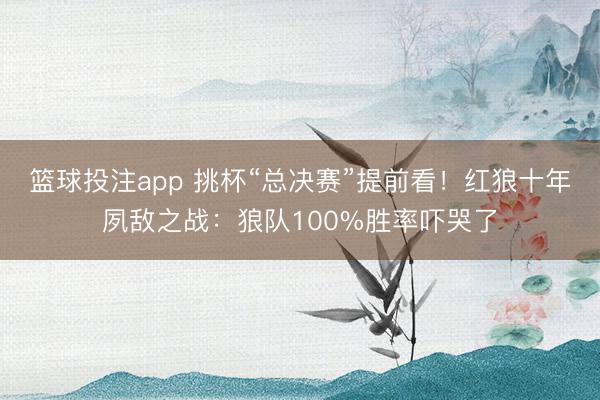 篮球投注app 挑杯“总决赛”提前看！红狼十年夙敌之战：狼队100%胜率吓哭了