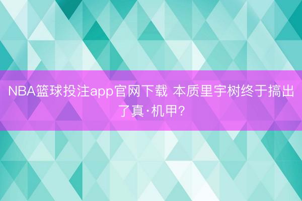 NBA篮球投注app官网下载 本质里宇树终于搞出了真·机甲?