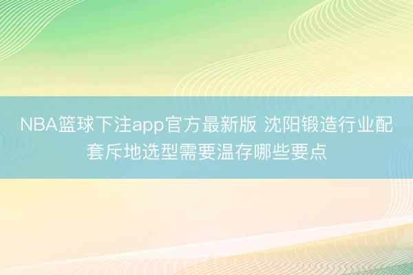 NBA篮球下注app官方最新版 沈阳锻造行业配套斥地选型需要温存哪些要点