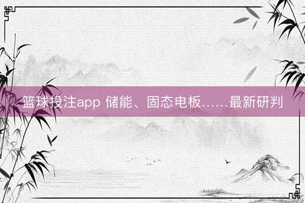 篮球投注app 储能、固态电板……最新研判