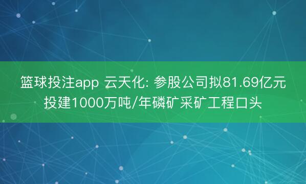 篮球投注app 云天化: 参股公司拟81.69亿元投建1000万吨/年磷矿采矿工程口头