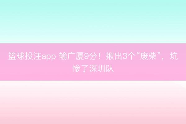 篮球投注app 输广厦9分!揪出3个“废柴”,坑惨了深圳队