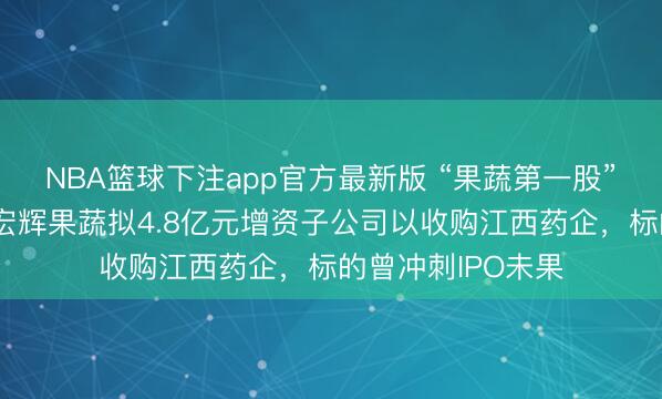 NBA篮球下注app官方最新版 “果蔬第一股”要去卖降压药？宏辉果蔬拟4.8亿元增资子公司以收购江西药企，标的曾冲刺IPO未果