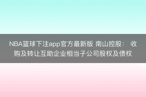 NBA篮球下注app官方最新版 南山控股： 收购及转让互助企业相当子公司股权及债权