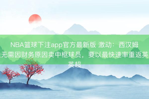 NBA篮球下注app官方最新版 激动：西汉姆联无需因财务原因卖中枢球员，要以最快速率重返英超